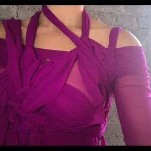 Jean Paul Gaultier fuchsia mesh multi strap top